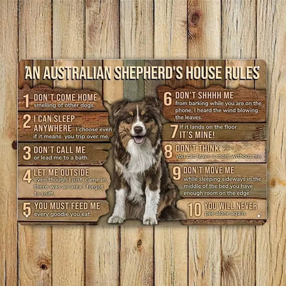 1pc Australian Shepherd Metal Tin Sign, House Rules Wall Art, Funny Pet Commands Decor, Decor - view 6