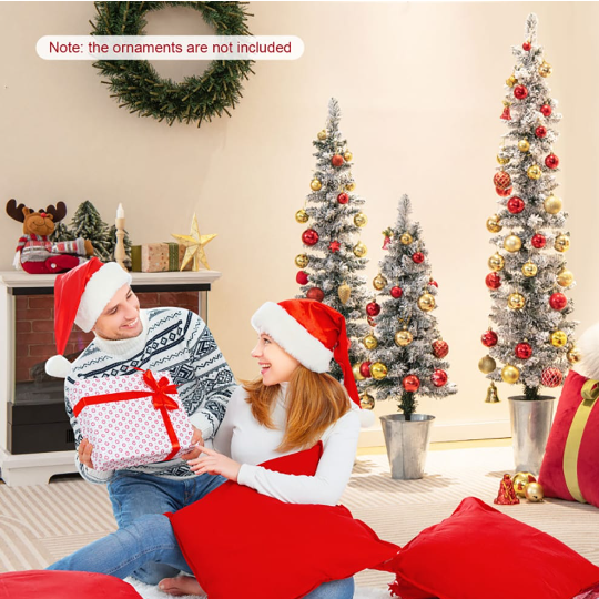 3 Pcs Set Potted Artificial Christmas Tree Snow Flocked Slim Pencil Christmas Tree - view 5