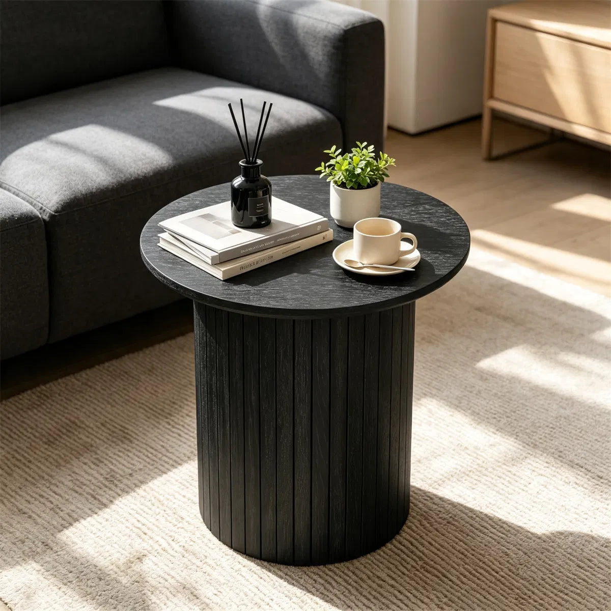 Minimalist Round Pedestal Side Table, Space-Saving Stable Nightstand with Rounded Edges & Anti-Slip Pads - view 2