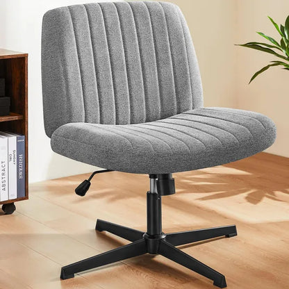 Cross Legged Office Living Room Rocking Gaming Chair Armless Wide Desk Adjustable Swivel Fabric Task Vanity Home Office