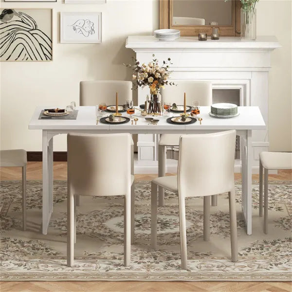 Spacious Rectangular Dining Table - 63" x24" x30", Adjustable Foot Pads, Waterproof Stain-Resistant Surface - view 4