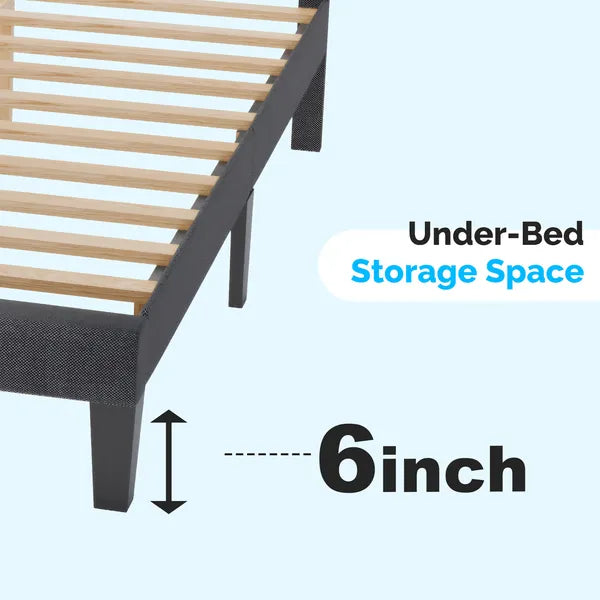 Dark Gray Queen Size Tufted Platform Bed Frame - Linen-Like Upholstery, Horizontal Stripe Headboard - view 4
