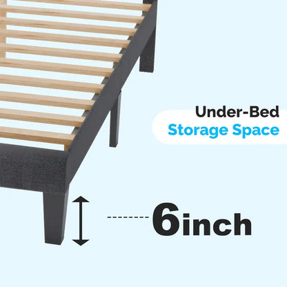 Dark Gray Queen Size Tufted Platform Bed Frame - Linen-Like Upholstery, Horizontal Stripe Headboard - view 4