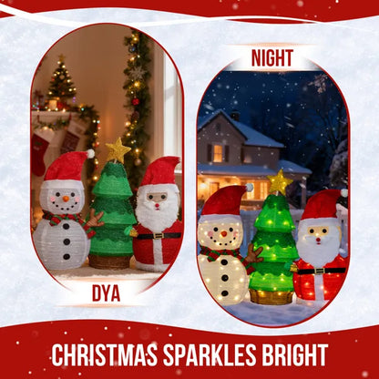 Set Of 3 Lighted Santa And Snowman And Xmas Tree Christmas Decorations - view 5