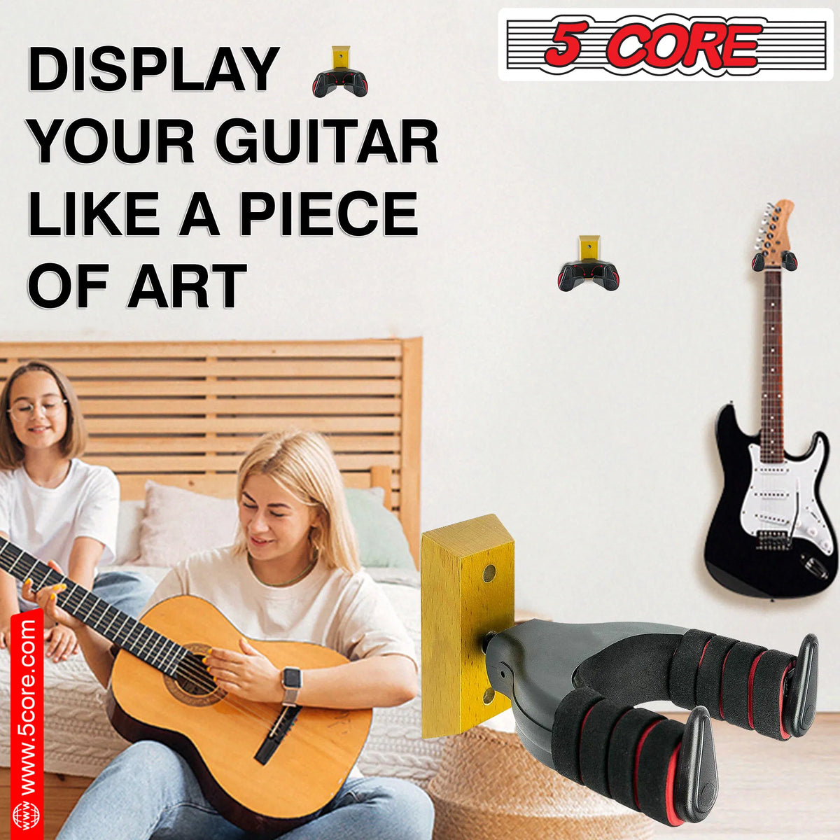 5Core Guitar Wall Mount Hanger Hook Metal Base Soft Padding Adjustable Rotatable Holder - view 9