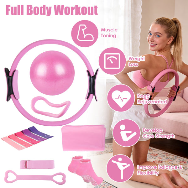 14Pcs All-in-One Pilates Kit, Pilates Ring Yoga Ball Resistance Bands Set With Carry Bag - view 4