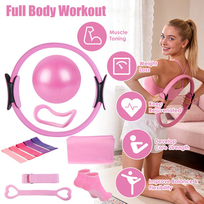 14Pcs All-in-One Pilates Kit, Pilates Ring Yoga Ball Resistance Bands Set With Carry Bag - view 4