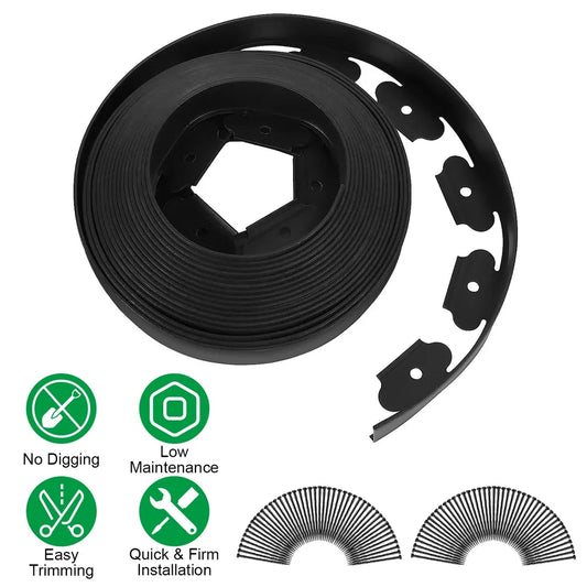 32.8FT&60FT&100FT Options - 1Pc No-dig Garden Edging Kit Plastic Garden Border With 30&54&90Pcs Stakes 2In Tall Border - view 2