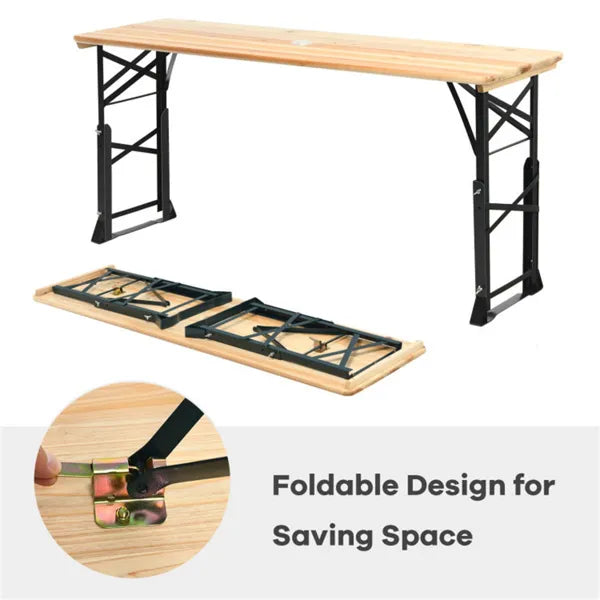 3-Piece Patio Picnic Set - 7.5ft Crank Tilt Umbrella, Heavy-Duty Resin Base, Adjustable Legs, Backyard/Garden/Campsite - view 3