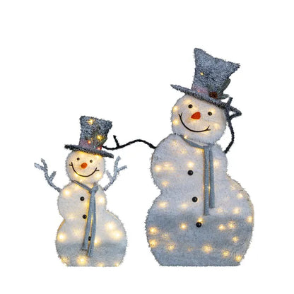 Set Of 2 Lighted Snowman With Top Hat Christmas Decorations, Pre-lit 2D Holiday Decor With 80 Warm White LED Lights - view 3