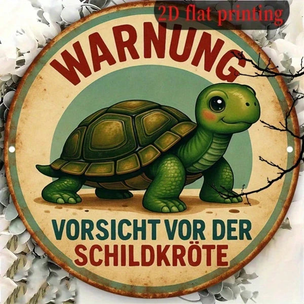 Vintage Turtle Crossing Metal Sign, German-Inspired Turtle Shell Wall Decor, 8x8 Inch Round Aluminum Plaque - view 5