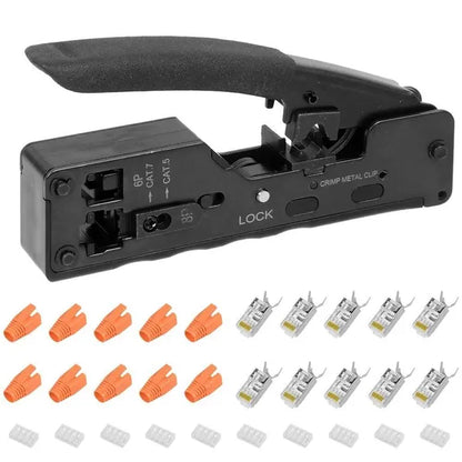RJ45 Crimping Tool Wire Stripping Cutting Vertical Crimping Network Cable Pliers With Through-hole Cat7 Cat6 Cat5 8P6P - view 5