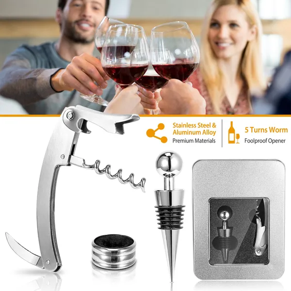 3Pcs Corkscrew Bottle Opener Set Tool Foil Cutter Drip Collar - view 3