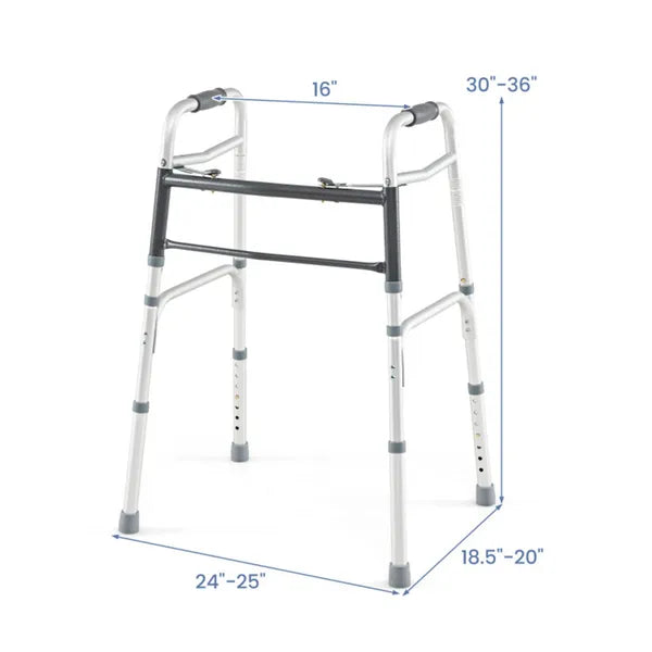 Silver Foldable Walker, 2-Button Folding Mechanism & 7-Level Adjustable Height (30"-36"), 350LBS Capacity - view 3