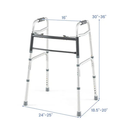 Silver Foldable Walker, 2-Button Folding Mechanism & 7-Level Adjustable Height (30"-36"), 350LBS Capacity - view 3