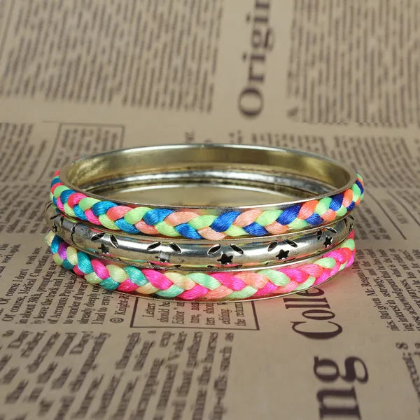 4Pcs Colorful Woven Burnished Gold Bracelets Set - view 3