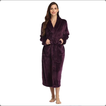 Local Stock Plush Oversize Winter Soft Warm Long Flannel Bathrobe With Hooded Women Thick Night Fleece Bath Robes - view 6