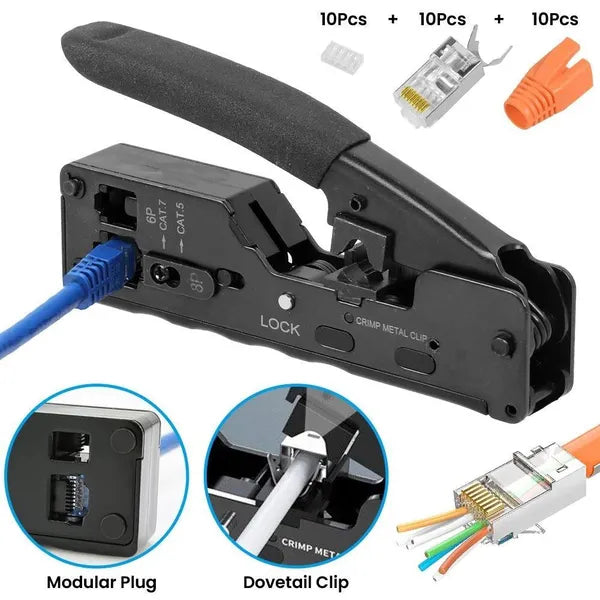 RJ45 Crimping Tool Wire Stripping Cutting Vertical Crimping Network Cable Pliers With Through-hole Cat7 Cat6 Cat5 8P6P - view 3
