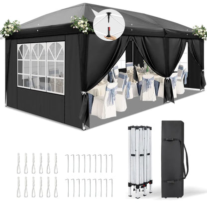 10' x20' Instant Pop Up Canopy Tent Black, 6 Panels 2 Doors 4 Mesh Windows, 28 And 22mm Powder Coated Steel Frame - view 5