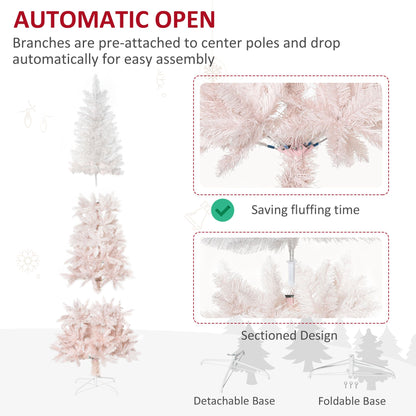 7ft Pencil Artificial Christmas Tree With Pine Realistic Branches, Auto Open, Pink And White - view 2