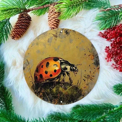 1pc 8x8 Inch Round Aluminum Metal Sign, Golden Ladybug Wall Decor, Vintage Farmhouse Wreath Door Hanging Plaque - view 5