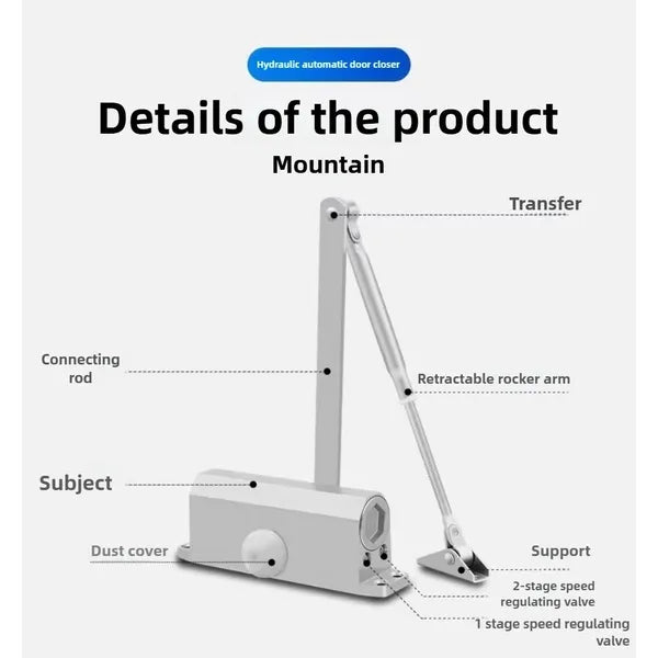 Fire Door Closer Hydraulic Silent Auto-Close For Interior/Commercial Use Easy Install Heavy Duty Adjustable Spring - view 3