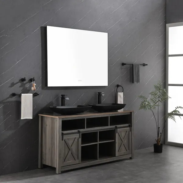 48x36 Inch LED Backlit Bathroom Mirror with Metal Frame, Wall Mounted Vanity Mirror with Smart Touch Button, Anti-Fog