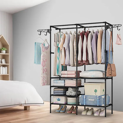 Metal Garment Rack Shoe Clothing Organizer Shelves Freestanding Multifunctional Clothes Wardrobe - view 3