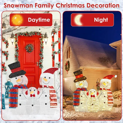 3Pcs 2D Christmas Snowman Yard Decoration Snowman Family Outdoor Decoration With 60Pcs LED Warm Yellow Lights IP44 - view 2