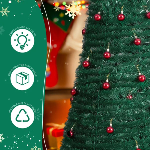 2 Pack, 6FT 5FT Artificial Up Christmas Tree With Red Ball Ornaments For For Home Office Store Holiday Deco, Green - view 6