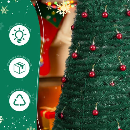 2 Pack, 6FT 5FT Artificial Up Christmas Tree With Red Ball Ornaments For For Home Office Store Holiday Deco, Green - view 6