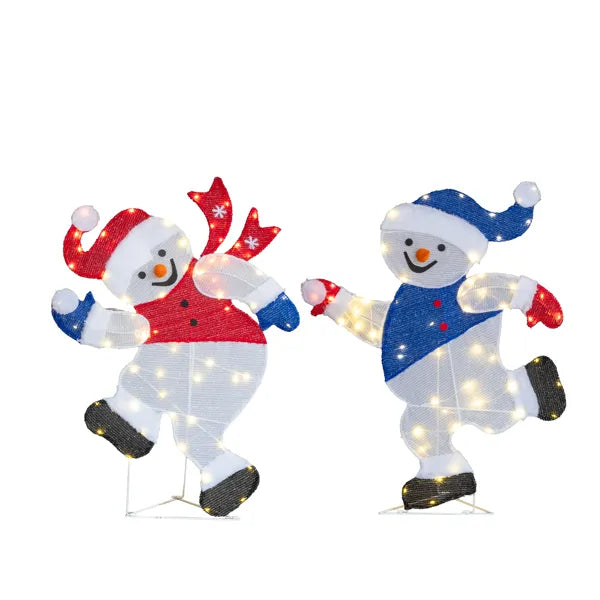 Set Of 2 Lighted Running Snowman Christmas Decorations, Pre-lit 2D Holiday Decor With 120 Warm White LED Lights - view 9