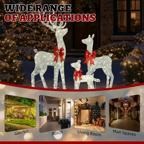 3-Piece Lighted Christmas Reindeer Family Set Outdoor Decorations, Weather Proof Sparkling Deer Family Set Of - view 2