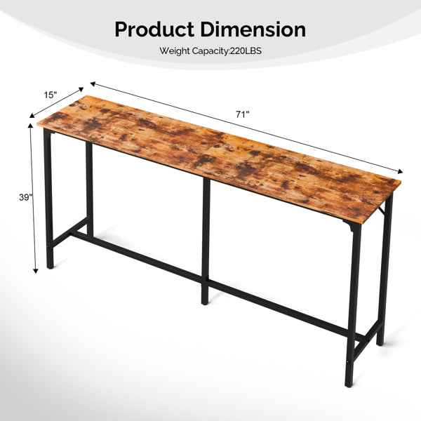 71-Inch Bar Table (Brown) - 209 Lbs Capacity Pub Height Table With Durable MDF Top & Metal Frame - view 5