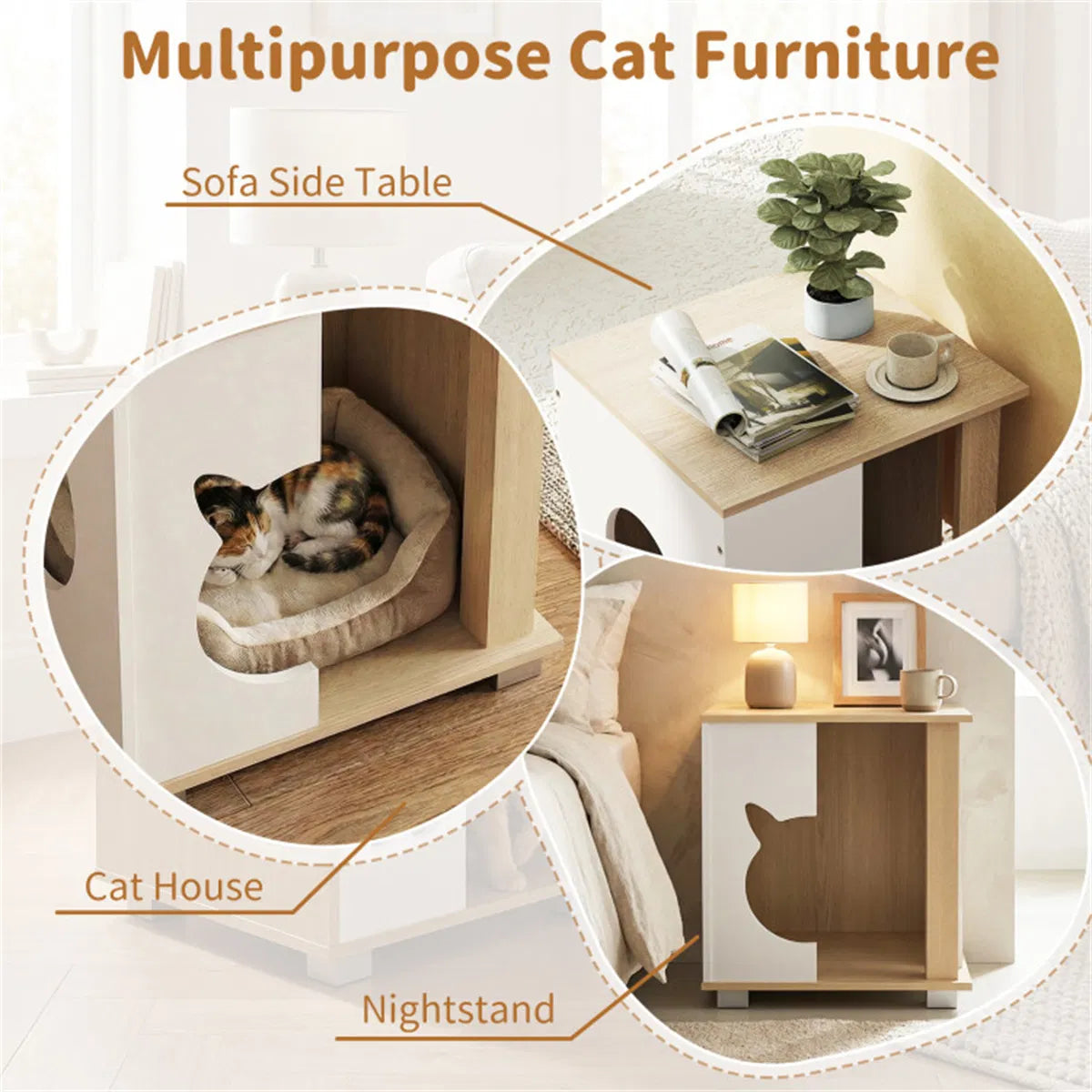 Multipurpose Wooden Cat House Nightstand, Sturdy Metal Base Anti-Slip Pet Furniture - view 9