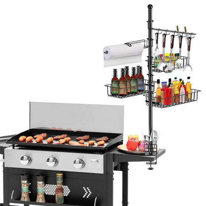 Griddle Caddy Standing Grill Utensil Caddy With Paper Towel Holder Hook Baskets BBQ Accessories Storage Rack Vertical - view 4