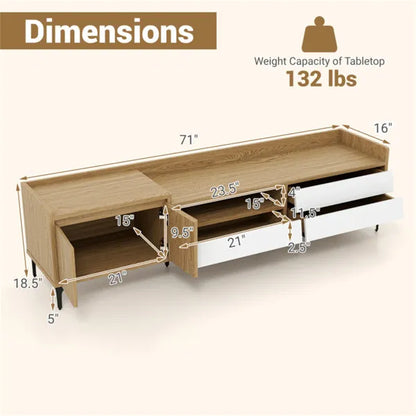 71 Entertainment Center With Drawers & Cabinet, Cable Management TV Console For Living Room - view 2