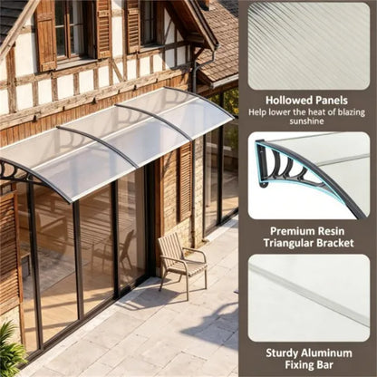 39" x30" Modern Polycarbonate Window Door Awning, UPF50+ Waterproof Windproof Outdoor Patio Canopy With Aluminum - view 2