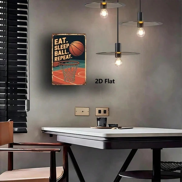 1pc 2D Flat Metal Sign Basketball Sports Theme Wall Art, Minimalist Iron Sign For Man Cave Home Office Bathroom Bedroom - view 2
