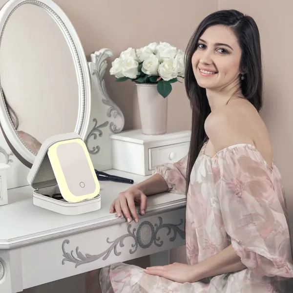 Portable Travel Makeup Bag With LED Mirror Rechargeable Beauty Mirror With 3 Color - view 4