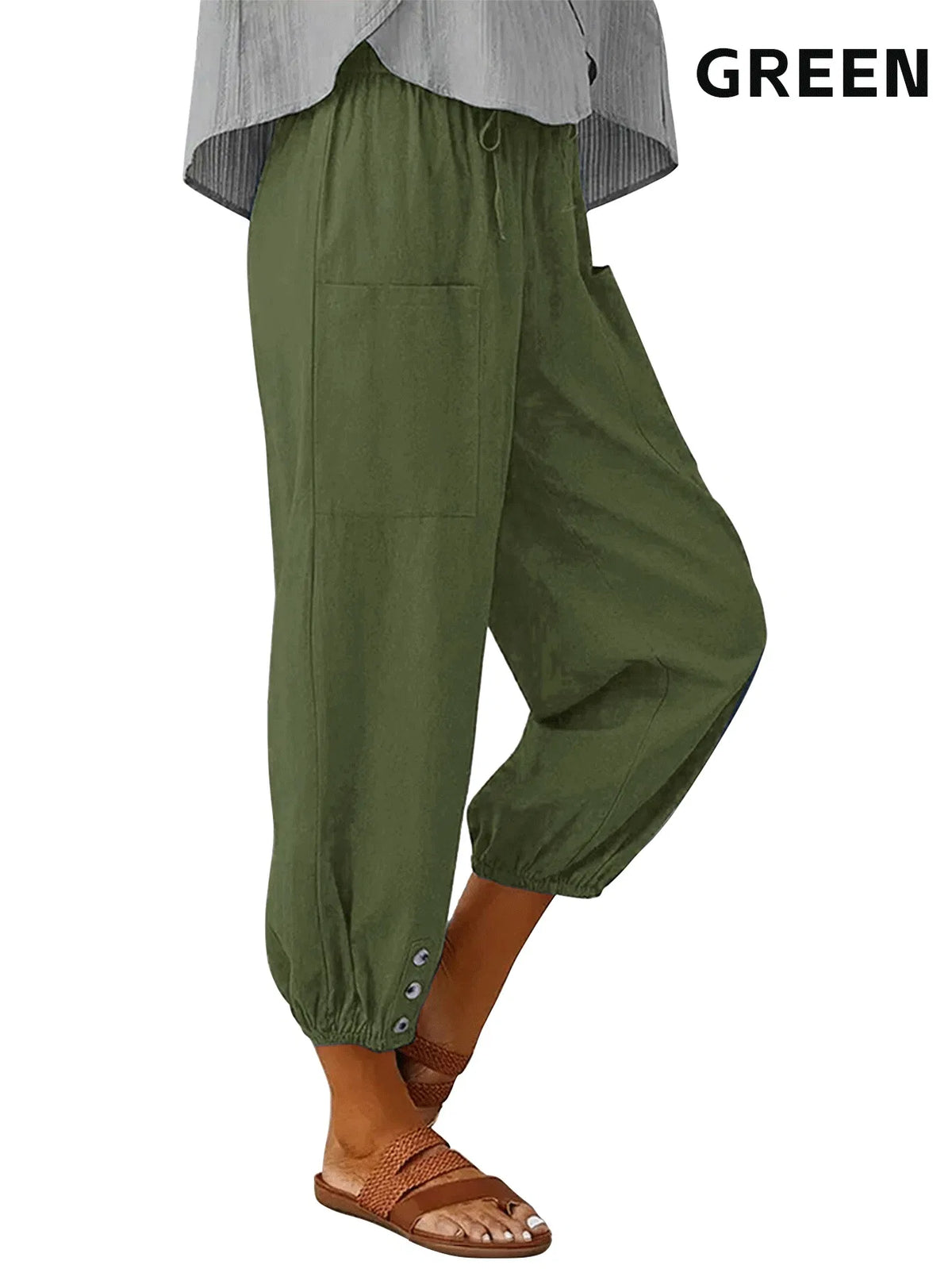3pcs High-Waisted Button Wide-Leg Pants Cropped, Comfy & Effortlessly Chic - view 4