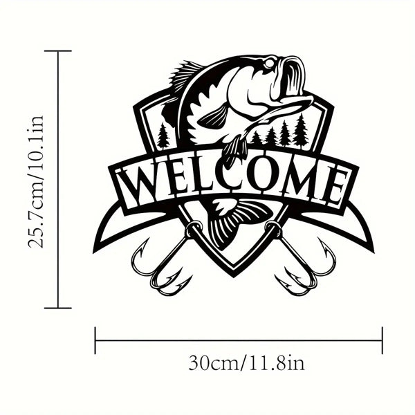 "1PC Fishing Metal Plaque - Welcome Sign, Bass Fishing Metal Piece, Fish Metal Indicator, Bass Fishing Artwork - view 2