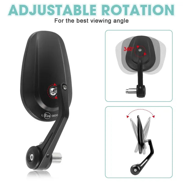 Motorcycle Handlebar End Mirror, Mirror, Rearview Mirror, CNC E-checked, 7/8", Black - view 3