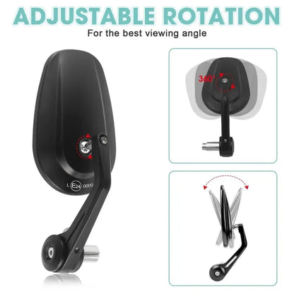 Motorcycle Handlebar End Mirror, Mirror, Rearview Mirror, CNC E-checked, 7/8", Black - view 3