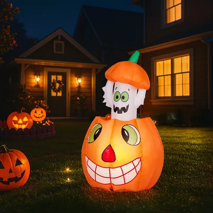 2.8 FT Halloween Inflatables Animated Pumpkin Ghost, Outdoor Decorations Blow Up Yard Decor With Built-in LEDs - view 3