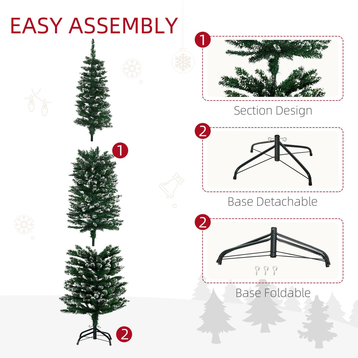 6FT Artificial Snow Dipped Christmas Tree Xmas Pencil Tree Holiday Home Indoor Decoration With Foldable Black Stand - view 5