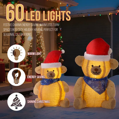 Set Of 2 Lighted Plush Bear Christmas Decorations, Pre-lit Pull Up Holiday Decor With 60 Warm White LED Lights For Xmas - view 9