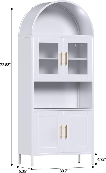 73 In Tall Metal Arched Cabinet, Kitchen Pantry Cabinet With Glass Door - view 5