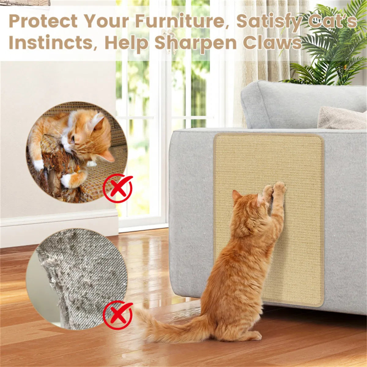 24 x 16 Inch Natural 6-Piece Cat Scratching Mats, Sisal Material Anti-Slip Latex Backing Furniture Protector - view 9