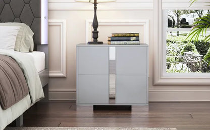 Elegant Nightstand With Metal Foot, Mirrored Bedside Table With 2 Drawers For Bedroom, Living Room, Gray - view 2